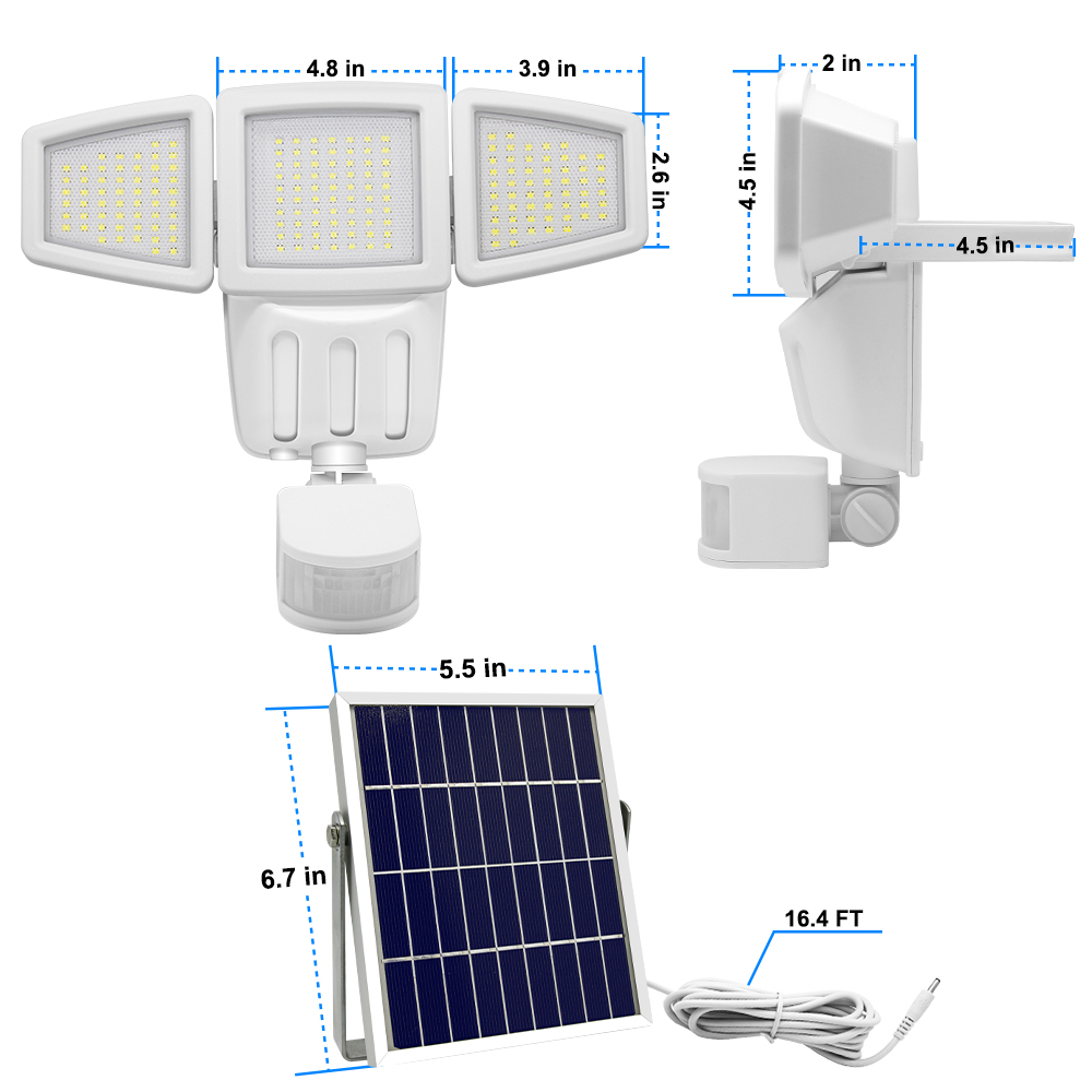 @>@ 3-Heads Solar Lights Outdoor Motion Sensor 182 LED  1000 Lumens Weatherproof 